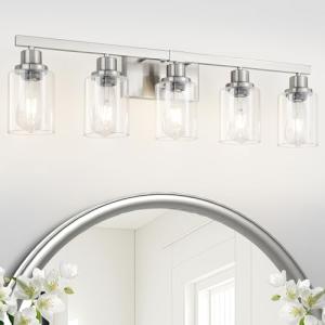 5-Light Matte Nickel Vanity Wall Sconce with Glass Shade