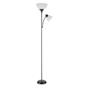 Globe Electric 67135 72" Torchiere Floor Lamp + Adjustable Reading Light, Matte Black, Frosted Plastic Shade, 3-Step Rotary Switch on Socket, Living Room Décor, Reading Light, Home Essentials