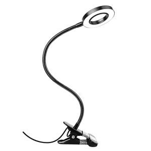 Woputne Desk Clip on Lamp for Reading Home Office, 10 Dimmable Brightness 3 Modes, Ring/ Clamp Light for Bed Headboard, Craft, Computer, Video Call