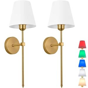 Gold Farmhouse Wall Sconces, Remote Control, Dimmable, Battery-Operated
