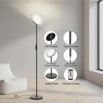 JOOFO Floor Lamp,30W/2400LM Sky LED Modern Torchiere 3 Color Temperatures Super Bright-Tall Standing Pole Light with Remote & Touch Control for Living Room,Bed Room,Office (Black)