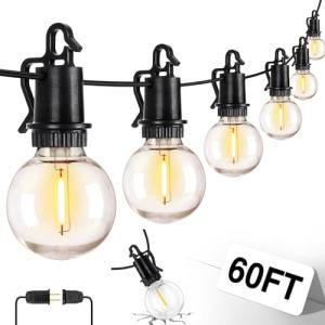 ZJOJO 60FT Outdoor String Lights, G40 Globe Outdoor Lights with 30 Shatterproof LED Bulbs (2 Spare), 2700K Hanging Waterproof Patio Light, Connectable String Lights for Outside Backyard Porch Party