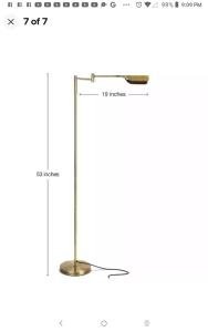 Brightech Leaf Pharmacy LED Reading Lamp, Dimmable Floor Lamp with Easy Rotation over Chair or Desk for Living Rooms & Offices, Adjustable Standing Tall Lamp, For Sewing & Crafts, Antique Brass (Gold)