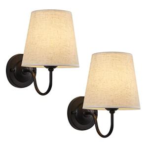 Industrial Black Wall Sconces Set with Fabric Shades