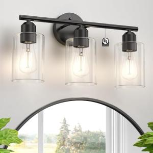 Matte Black Bathroom Vanity Light Fixture with Glass Shades