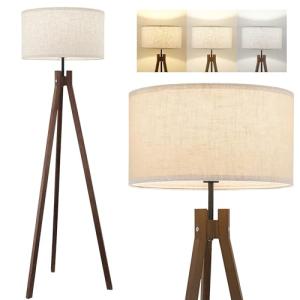 ELYONA Wood Tripod Floor Lamp, 3 Color Temperatures