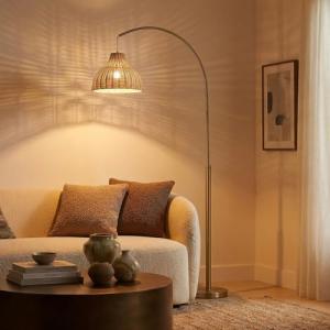 Modern Floor Lamp with Unique Hanging Wicker Shade