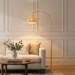 Modern Floor Lamp with Unique Hanging Wicker Shade