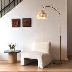 Modern Floor Lamp with Unique Hanging Wicker Shade