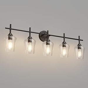 Matte Black Vintage Industrial 5-Light Bathroom Vanity Fixture