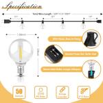 LED Outdoor String Lights 100FT Patio Light with 52 Shatterproof G40 Dimmable Globe Bulb, 2-Pack 50FT Waterproof Outside Hanging String Light for Christmas Backyard Porch Balcony Gazebo Party