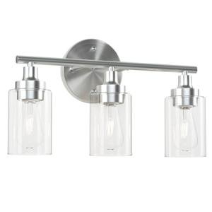 Modern 3-Light Vanity Bathroom Light with Ribbed Glass