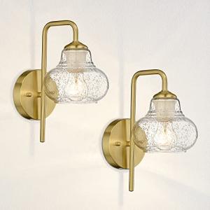 Gold Bubble Glass Wall Sconces - Set of 2, Vintage Brushed Brass Wall Mount Lamps