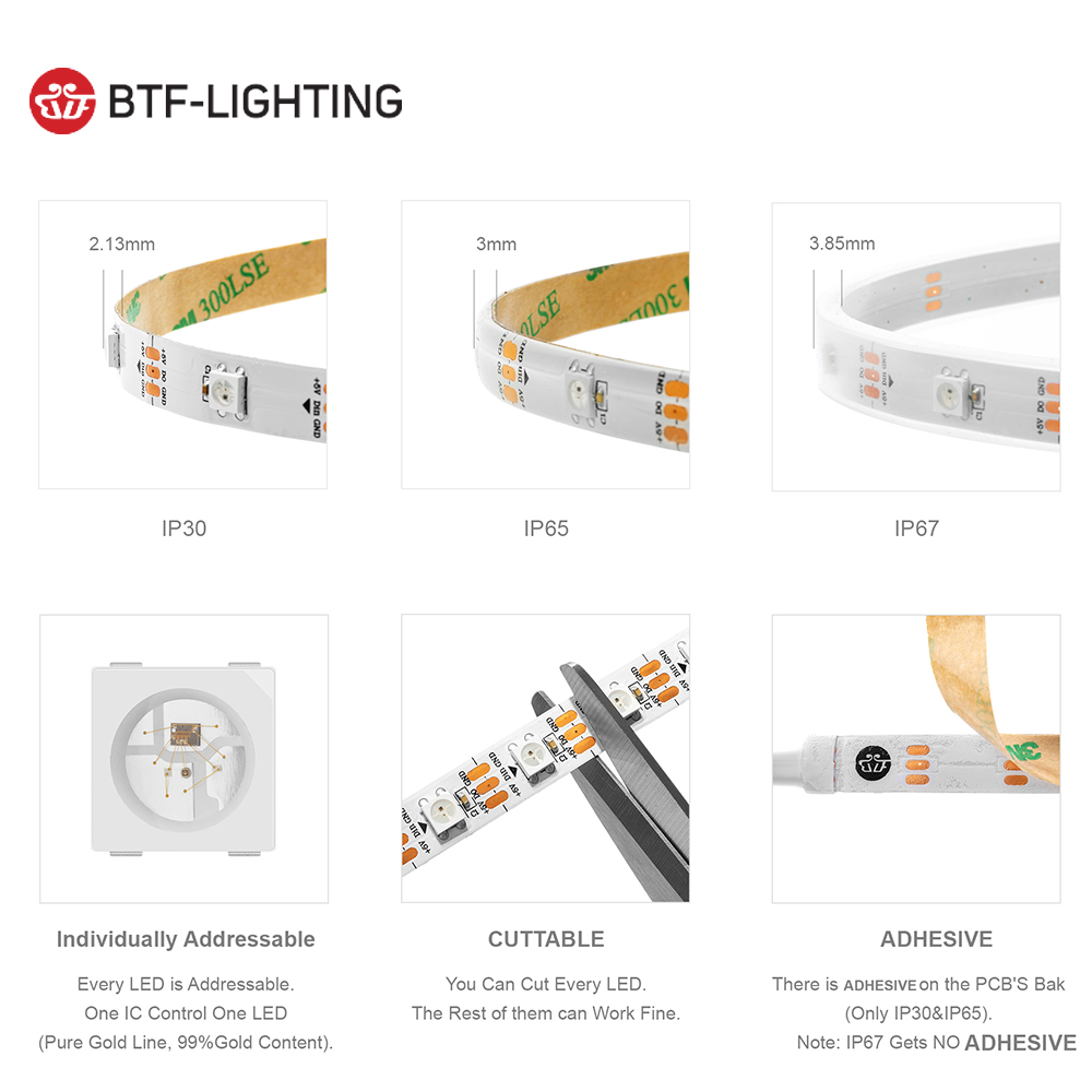Smart RGB LED Strip Lights WS2812B Individually Addressable