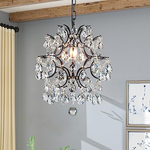 Black Crystal Raindrop Pendant Chandelier Light Fixture 13"x16