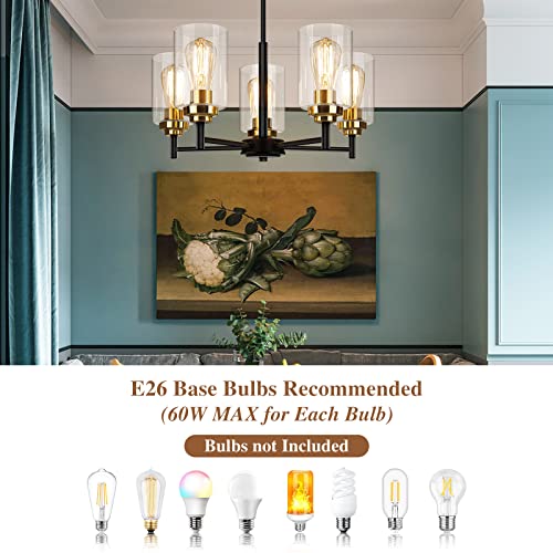 Modern Farmhouse 5-Light Chandelier with Clear Glass Shades