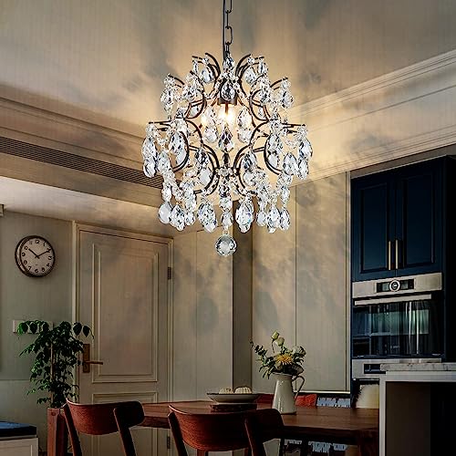 Black Crystal Raindrop Pendant Chandelier Light Fixture 13"x16