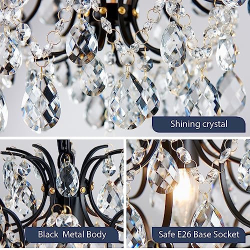 Black Crystal Raindrop Pendant Chandelier Light Fixture 13"x16