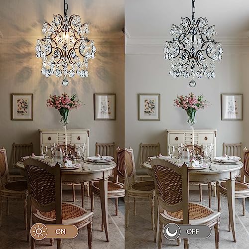 Black Crystal Raindrop Pendant Chandelier Light Fixture 13"x16