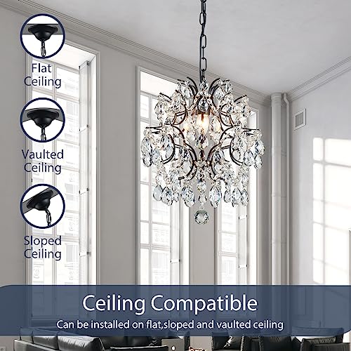 Black Crystal Raindrop Pendant Chandelier Light Fixture 13"x16