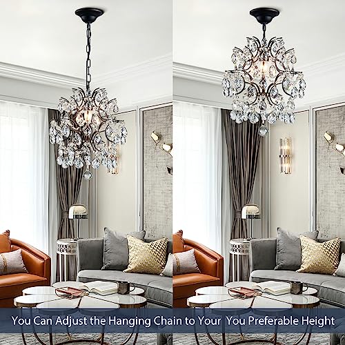 Black Crystal Raindrop Pendant Chandelier Light Fixture 13"x16