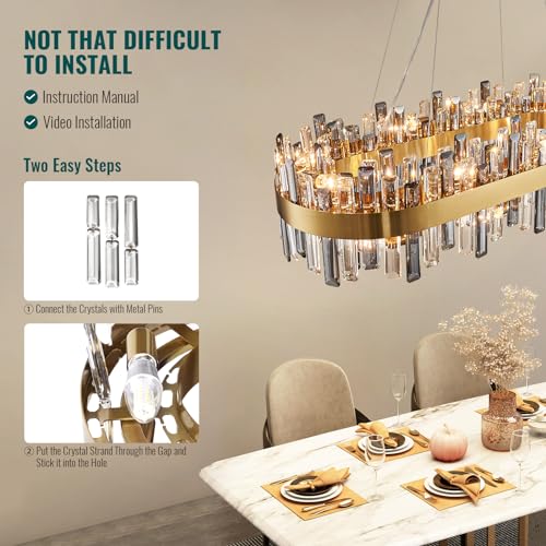 Gold Oval Crystal Chandelier, Modern Luxury Ceiling Pendant