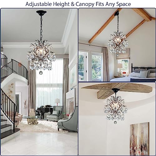 Black Crystal Raindrop Pendant Chandelier Light Fixture 13"x16