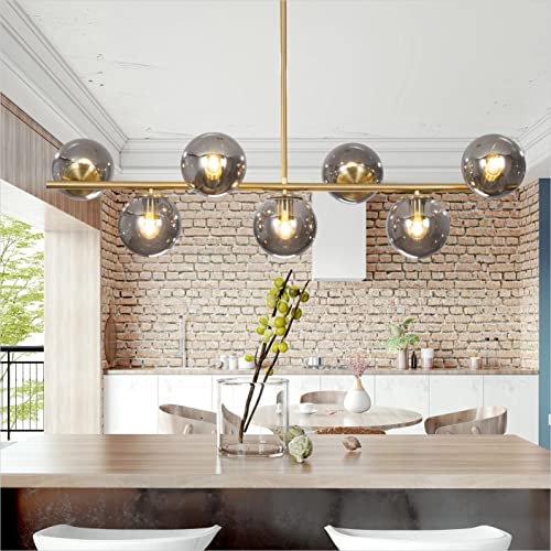 Modern Gold Brass 7-Light Globe Pendant Light Fixture