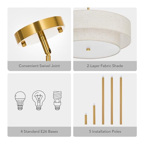 VONLUCE 4-Light Drum Chandeliers with Fabric Shade