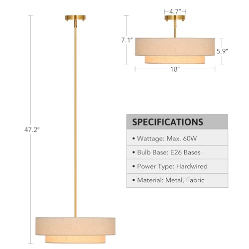 VONLUCE 4-Light Drum Chandeliers with Fabric Shade