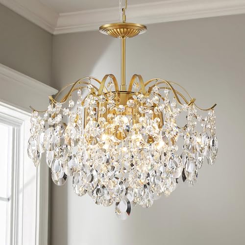 Modern Raindrop Crystal Chandelier, 6-Light Brass Frame