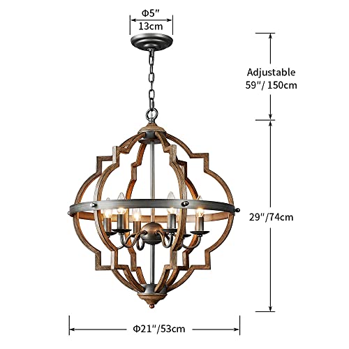Rustic Globe Chandelier for Dining Room, Adjustable Chain