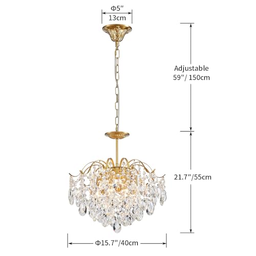 Modern Raindrop Crystal Chandelier, 6-Light Brass Frame