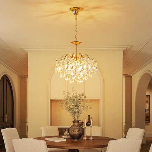 Modern Raindrop Crystal Chandelier, 6-Light Brass Frame