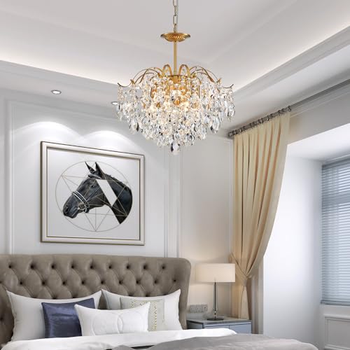 Modern Raindrop Crystal Chandelier, 6-Light Brass Frame