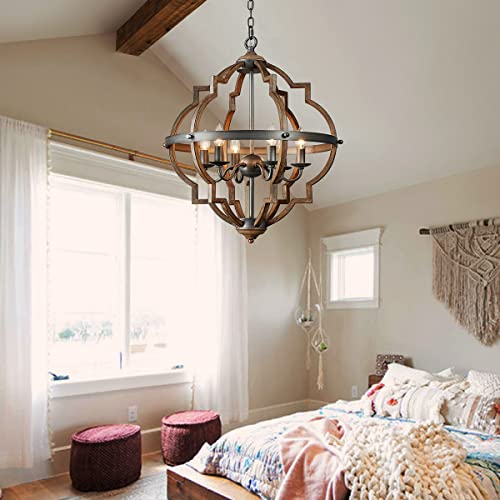 Rustic Globe Chandelier for Dining Room, Adjustable Chain