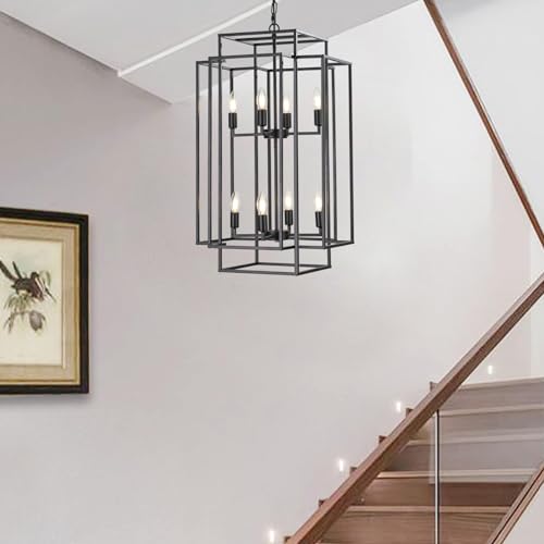 Modern 8-Light Black Chandelier for Entryway, Living Room