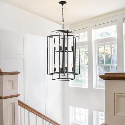 Modern 8-Light Black Chandelier for Entryway, Living Room