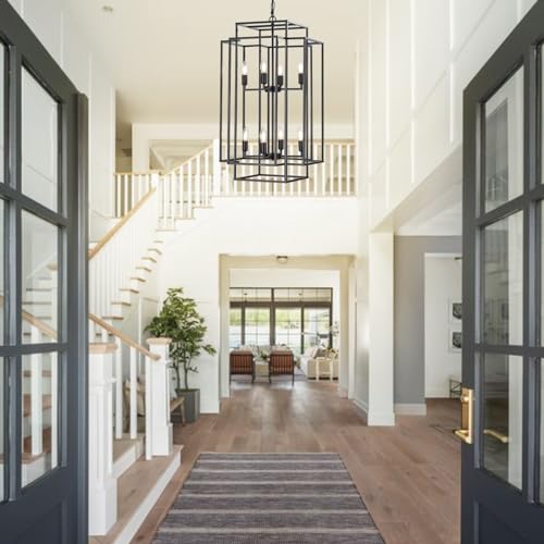 Modern 8-Light Black Chandelier for Entryway, Living Room