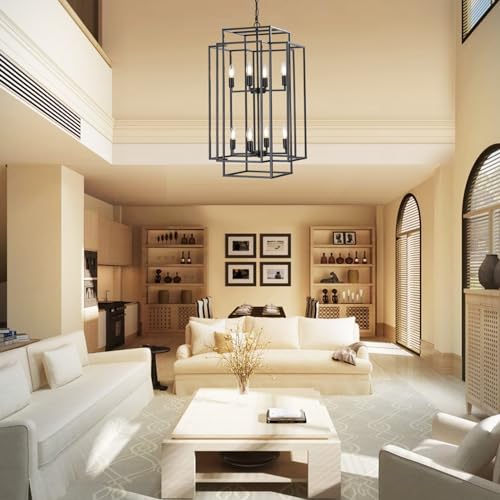 Modern 8-Light Black Chandelier for Entryway, Living Room
