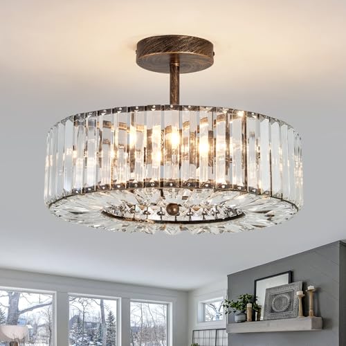 Modern Crystal Chandelier Oil Rubbed Bronze Round Flush
