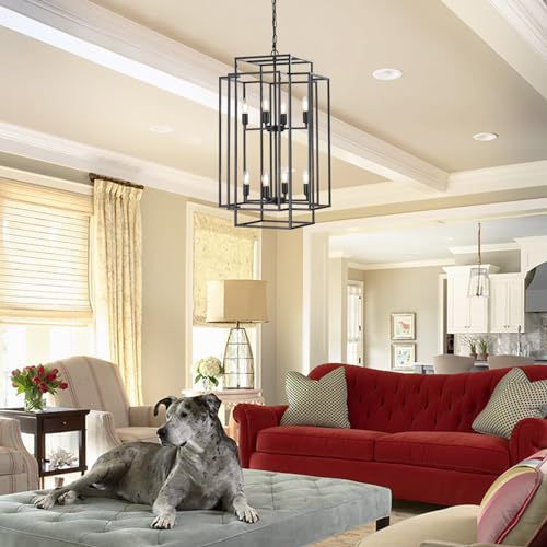 Modern 8-Light Black Chandelier for Entryway, Living Room