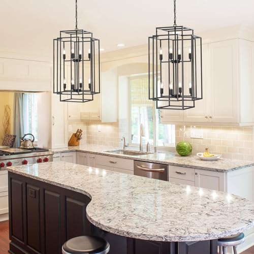 Modern 8-Light Black Chandelier for Entryway, Living Room
