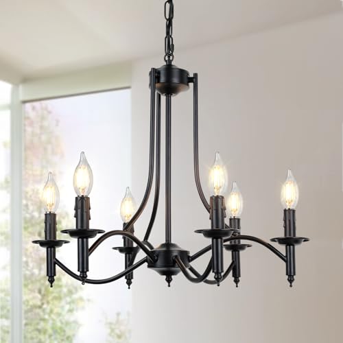 Modern Farmhouse Black Chandelier, 6-Light Pendant Lights