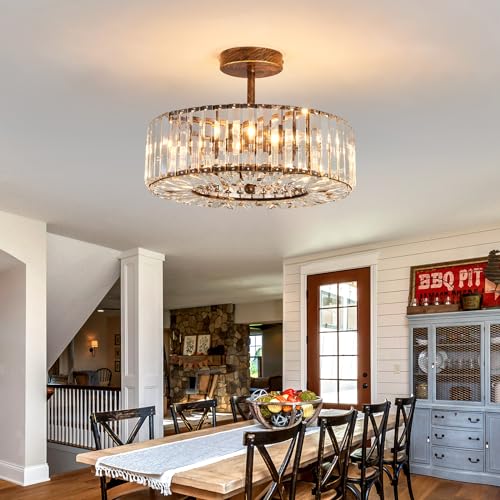 Modern Crystal Chandelier Oil Rubbed Bronze Round Flush