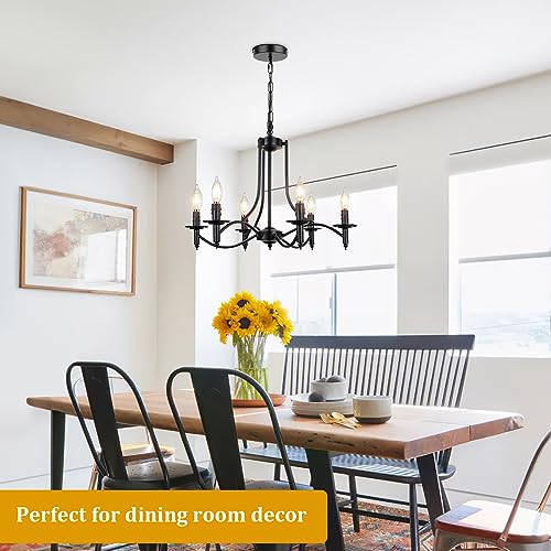 Modern Farmhouse Black Chandelier, 6-Light Pendant Lights