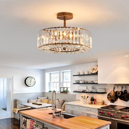 Modern Crystal Chandelier Oil Rubbed Bronze Round Flush