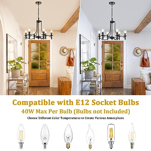 Modern Farmhouse Black Chandelier, 6-Light Pendant Lights