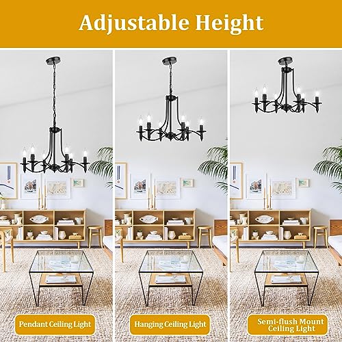Modern Farmhouse Black Chandelier, 6-Light Pendant Lights