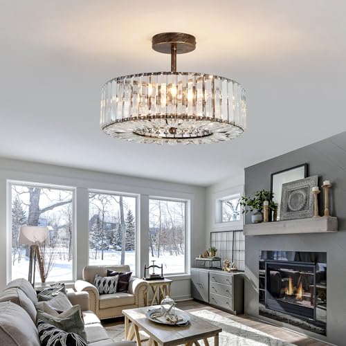 Modern Crystal Chandelier Oil Rubbed Bronze Round Flush